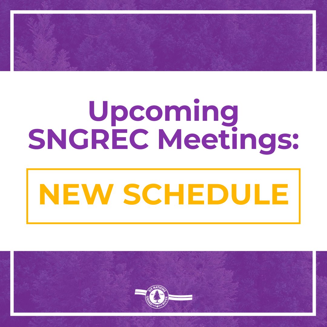 SixNationsGR's tweet photo. With our elected officials away in meetings, SNGREC has made changed times and dates of meetings for the week of Aug 21 to 25.
SNGREC General Council meeting will take place Tuesday, August 22 at 7pm.
SNGREC General Finance meeting has been moved to Wednesday, August 23 at 9am. https://t.co/BhJ0mg60sC