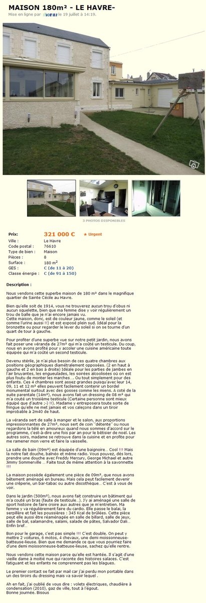 Une bien belle annonce Le bon Coin