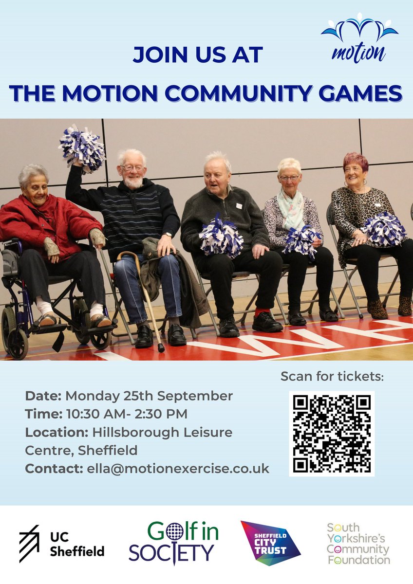 motion_org_uk's tweet photo. 🥳Tickets are now live for our next Motion Community Games. Come along and join in with the fun!

A reminder to Sheffield care homes, grab your ticket now to avoid disappointment. 

#carehomesinsheffield #carehomesuk #community #sheffield @Sheffieldis @SheffCouncil @BBCSheffield https://t.co/WJFHjciazS