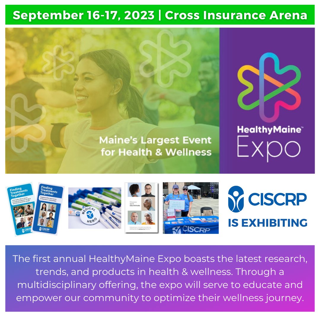 Don’t miss CISCRP at the Healthy Maine Expo this September! Stop by our table to meet the team, access our resources, and take advantage of free health screenings in our on-site RV! Tickets can be purchased at the <a href="/CrossArena/">Cross Arena-Portland</a> box office in Portland, ME. bit.ly/3s43GYt