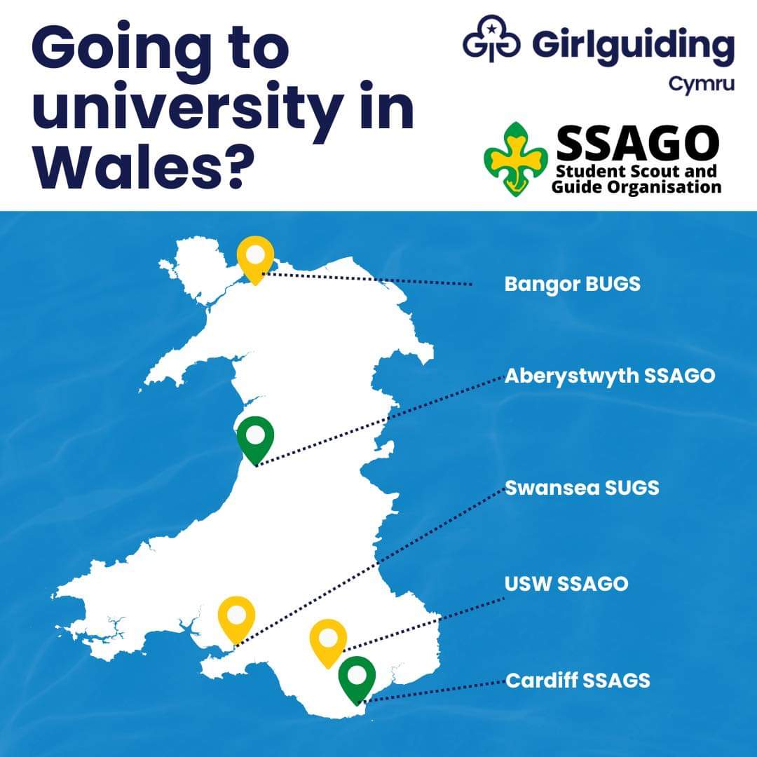 GGCaernarfonsh's tweet photo. 🎓 Are you going to university in Wales? 

The Student Scout &amp; Guide Organisation (SSAGO), enables you to continue or begin your Scouting or Guiding whilst at College or University.

Learn more: https://t.co/OhkKakKUWE https://t.co/pW0w7Sq4RU