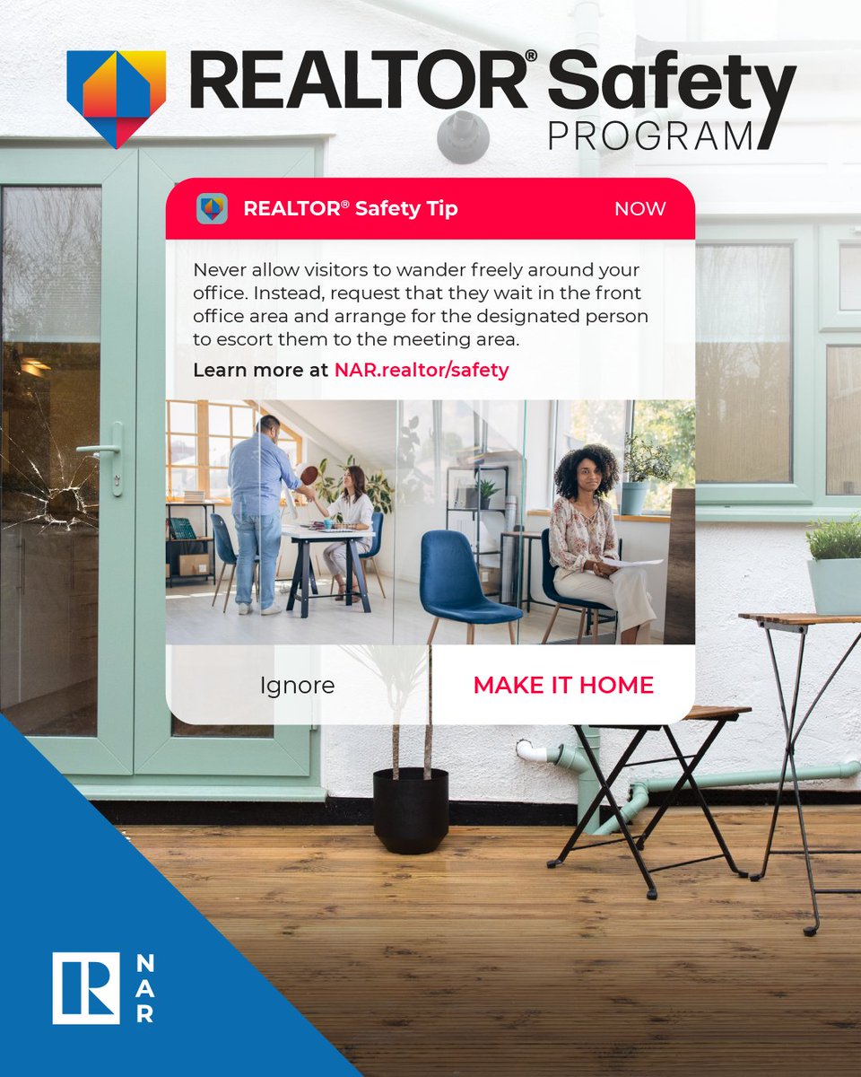 Improve safety in your office by adopting a policy for visitors and meetings. For more tips, visit NAR’s REALTOR® Safety Program page. spr.ly/6019PYm8N