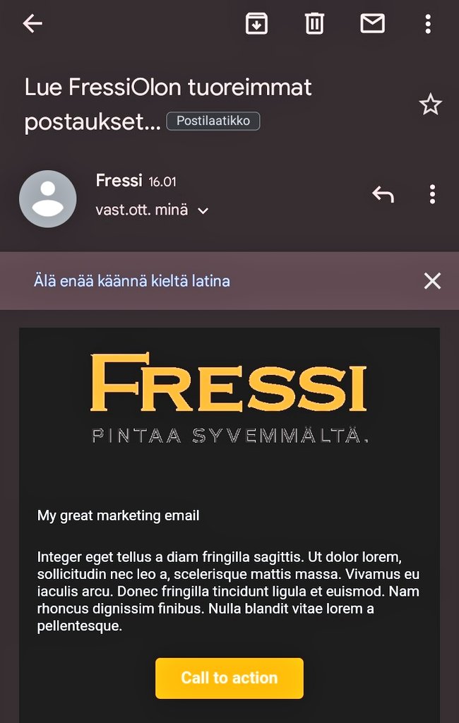 Millalaa's tweet photo. My Great #MarketingEmail Lorem Ipsum lapsus. Nyt meni @fressiolo putkeen. https://t.co/RLAHzdqD60
