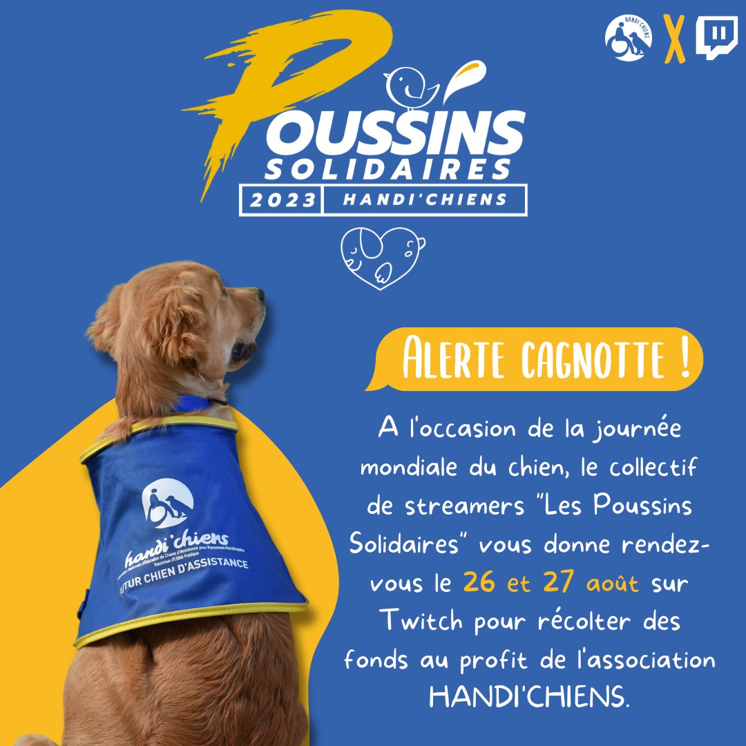 Rendez-vous dès 10h pour le lancement sur ma chaîne Twitch !
Venez soutenir <a href="/handichienscom/">HANDI'CHIENS</a>
avec nous ! twitch.tv/acengel