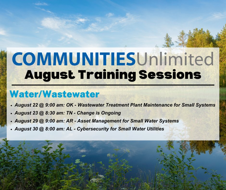 CommunitiesU's tweet photo. We have some excellent water/wastewater trainings coming up!
Register at https://t.co/A1joGWZHv2 https://t.co/Si5z6APo0s