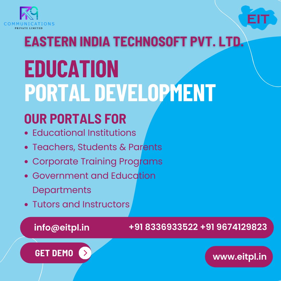 EITPvtLtd's tweet image. Empowering Learning with Cutting-Edge Education Portals! Revolutionize education with our tailored solutions.
Visit us: eitpl.in
Mail us: info@eitpl.in
Call us: +91 8336933522
#educationportaldevelopment #education #elearningappdevelopment #eitpl #kolkata #india