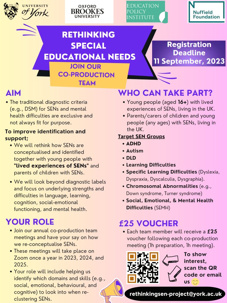 ⚡Participatory Research Opportunity ⚡ 
Fancy having your voice heard? Become a coproduction panel member and help guide us - <a href="/umartoseeb/">Umar Toseeb</a> <a href="/KathrynAsbury1/">Kathryn Asbury</a> <a href="/DianneNewbury/">Dianne Newbury</a> @JoJoHutchinson - in how we re-conceptualise Special Educational Needs ☺️ Our research team is extremely