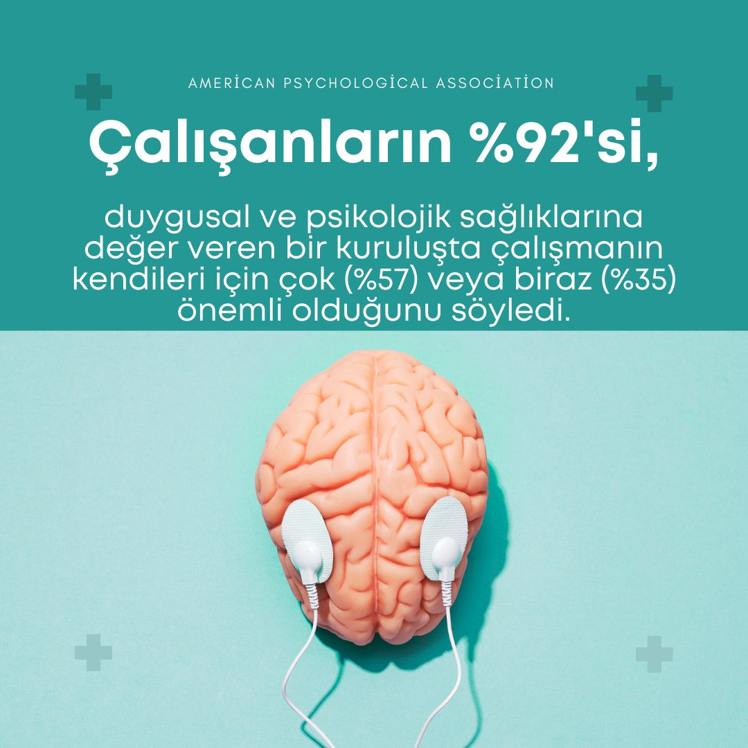 BNCTurkey's tweet photo. 🩺🧠American Psychological Association  tarafaından yapılan araştırmada çalışanların %92'si, duygusal ve psikolojik sağlıklarına değer veren bir kuruluşta çalışmanın kendileri için önemli olduğunu söyledi.

#duygu #sağlık #psikoloji #işyaşamı #başarı #kariyer #strateji #iletişim https://t.co/f8QiaeGmOf