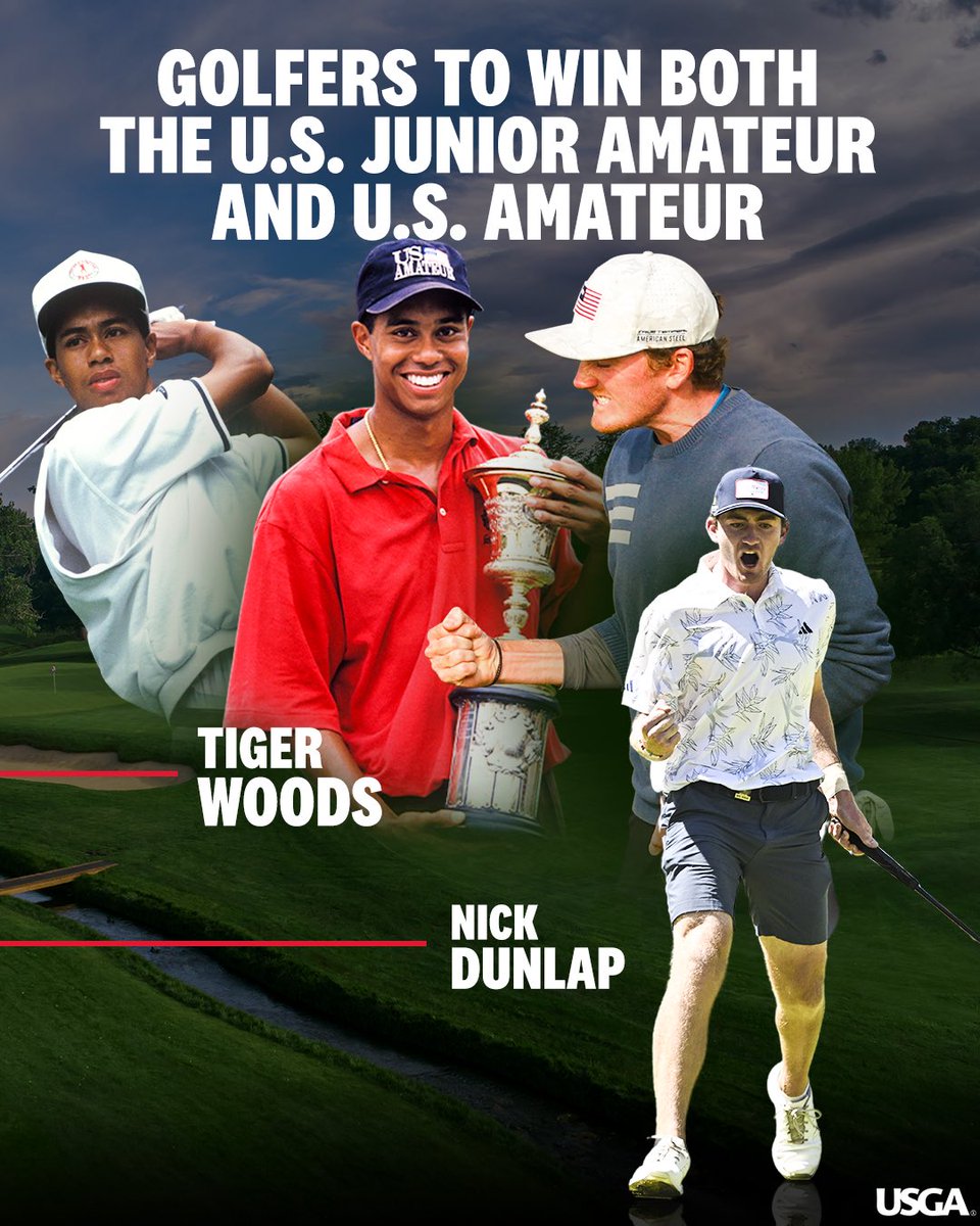 ROLL TIDE! 🐘 <a href="/AlabamaMGolf/">Alabama Men's Golf</a>'s <a href="/NickDunlap62/">Nick Dunlap</a> joins <a href="/TigerWoods/">Tiger Woods</a> as the only players to win the #USJuniorAm and #USAmateur!