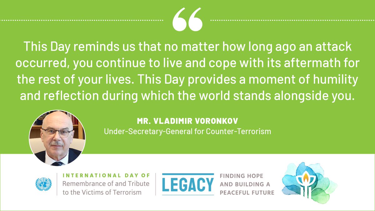 UN_OCT's tweet photo. On the sixth International Day of #VictimsofTerrorism, USG @un_oct Voronkov reflects on the impact of terrorism on victims &amp; survivors and urges the international community to stand up against this scourge.

📺Watch on @unwebtv
https://t.co/Hx9F59RLAj

👉https://t.co/rBnzic2EPs https://t.co/Q4LbaR0B2i