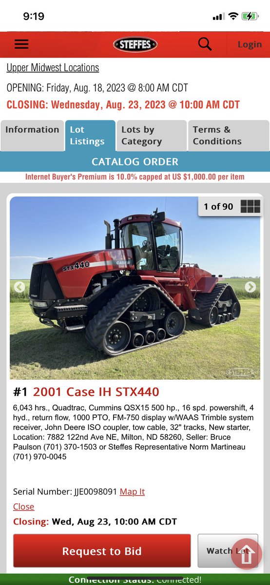 MikeRPaulson's tweet photo. Selling our STX440 this week on @SteffesGroup. It’s been a great, reliable tractor. Tracks are in good shape. We decided to update tractors. https://t.co/lJhLPMPXyw
