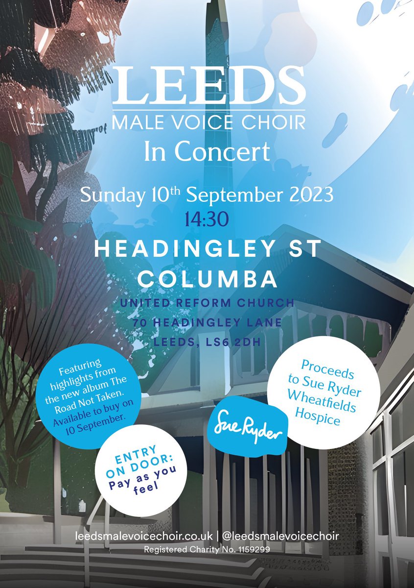 Headingley St Columba URC Leeds (@headingleyst) on Twitter photo So looking forward to hosting the wonderful <a href="/LeedsMaleVoices/">LeedsMaleVoiceChoir</a> concert in support of @SRWheatfields on 10 September at 2:30pm. So looking forward to hosting the wonderful <a href="/LeedsMaleVoices/">LeedsMaleVoiceChoir</a> concert in support of @SRWheatfields on 10 September at 2:30pm.