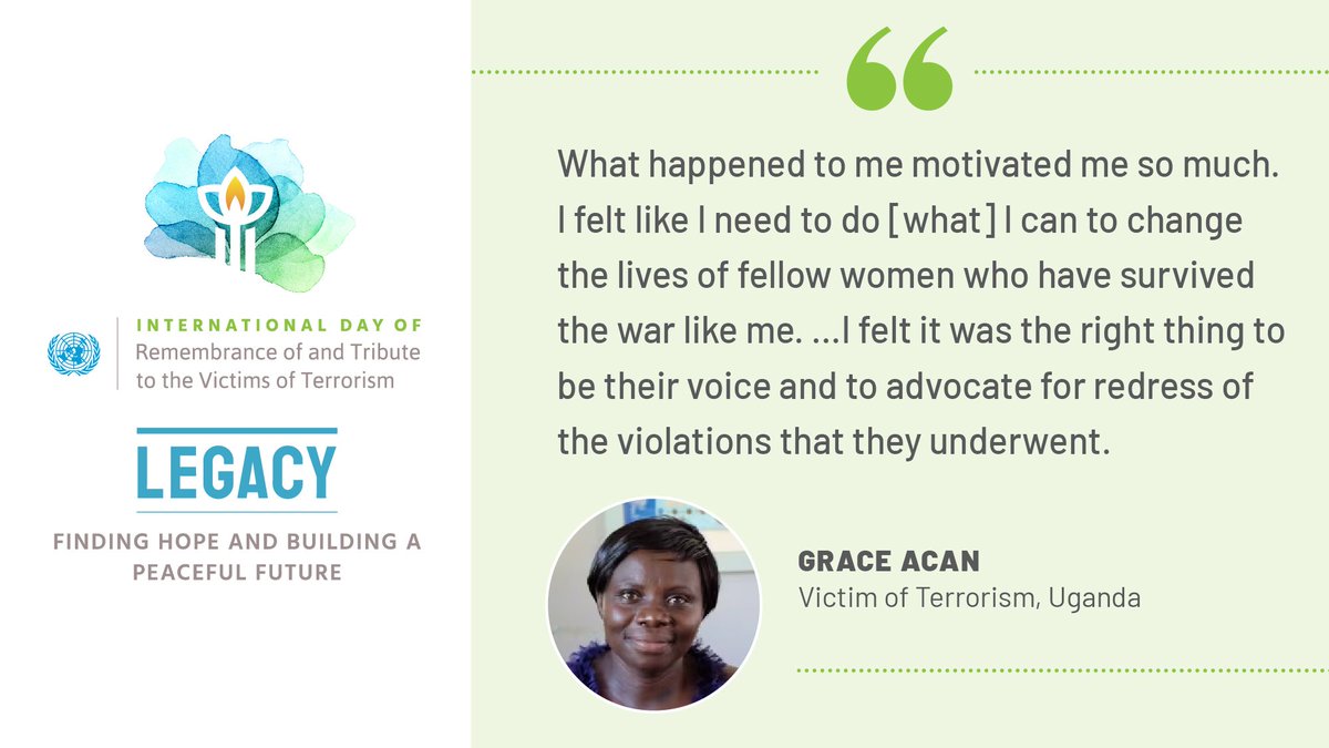 UN_OCT's tweet photo. Grace from #Uganda 🇺🇬 was held in captivity for 8 years. She talks about the importance of reparations for survivors of conflict-related sexual violence

📽 Watch the Int'l Day of #VictimsofTerrorism on 21 Aug on @unwebtv

Learn More🔍 https://t.co/rBnzic2EPs https://t.co/C4WTS9tJHJ