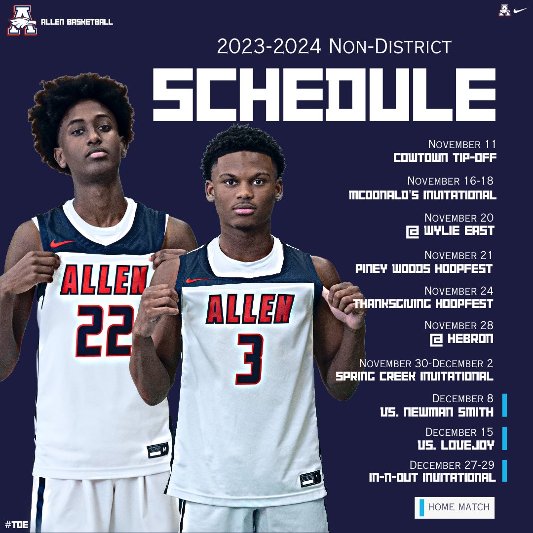 𝑴𝒂𝒓𝒌 𝒀𝒐𝒖𝒓 𝑪𝒂𝒍𝒆𝒏𝒅𝒂𝒓𝒔 🗓 
The Allen Eagles’ 2023-24 
Non-District Schedule is out 👀🔥

🅰️🆙 | #TOE
