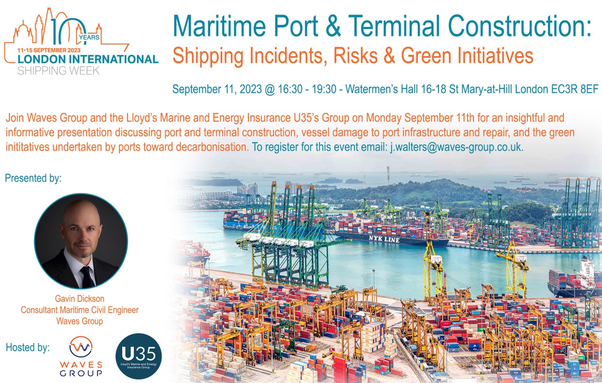 3 weeks to our first event at this year’s London International Shipping Week #LISW2023. To register for this event, please email j.walters@waves-group.co.uk Register early as places are limited. #Ports, #Terminals, #Decarbonisation, #GreenPorts, #FFODamage