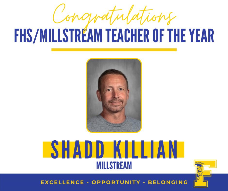 FCSTrojans's tweet image. Findlay City Schools is celebrating Shadd Killian, Millstream Culinary teacher. According to his nominations, “He brings his knowledge and experience into the classroom and hands it directly to his students to use as their own.”