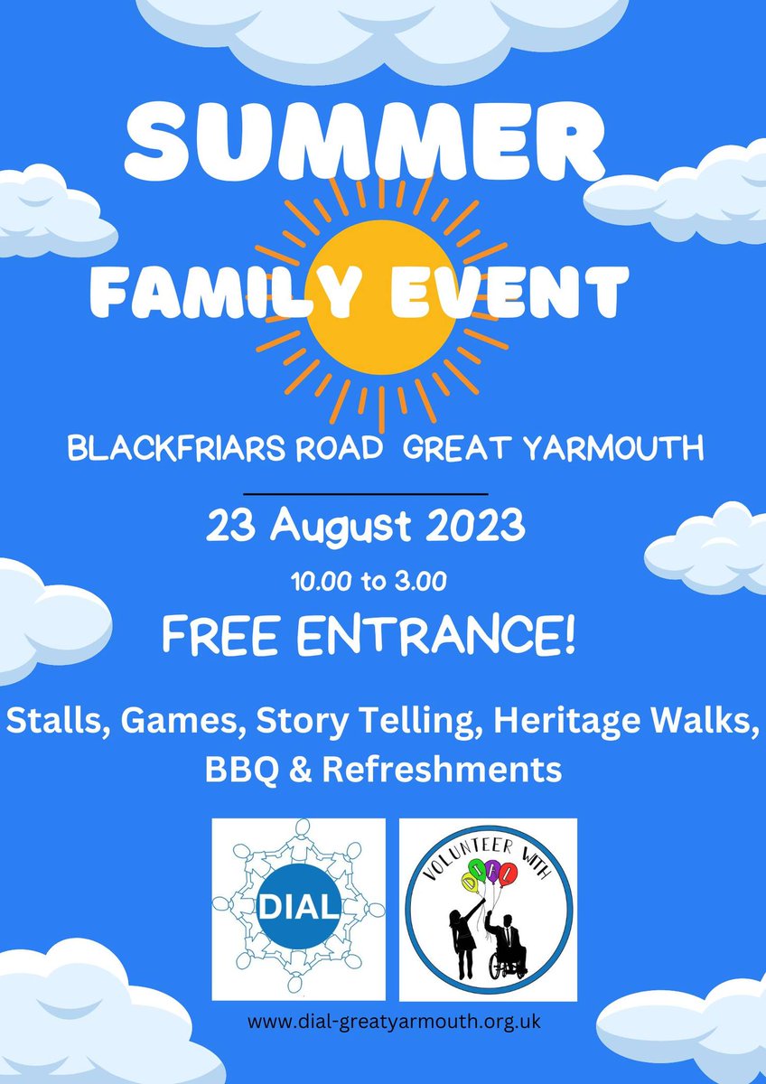 RoutesWork's tweet image. Who doesn&apos;t love having some fun in the sun? ☀️

We will be attending the SUMMER FAMILY EVENT hosted by our partners at @DIALGtYarmouth to provide support to anyone in need of employment, education or training. Come and say hello to us on Wednesday, 23rd August!