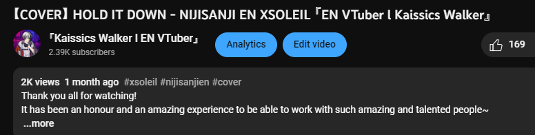 kaissics_walker's tweet photo. THANK YOU SO MUCH FOR THE 2K VIEWS ON HOLD IT DOWN!!!!! 

https://t.co/wDwSOUs3gz 

I've only just noticed it hitting 2K T^T <3 

Please do have a watch and listen if you've yet to!

Huge thanks to the amazing team! 

#XSOLEIL #NIJISANJIEN #Vtuber #Vtubers https://t.co/1cClvXdlmn
