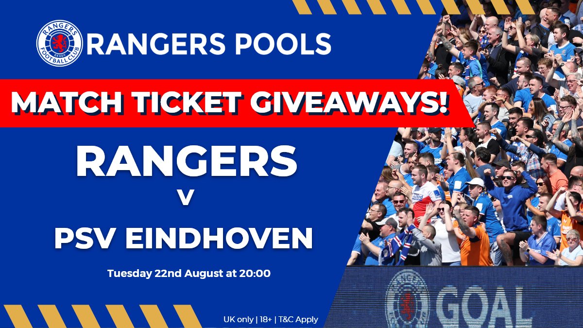 RangersFCPools's tweet photo. 🎟️ MATCH TICKET GIVEAWAY 🎟️ 

We have 2x Match Tickets for tomorrow's Champions League Qualifier against PSV! 

Simply repost this post and follow us for a chance to win them! 👊

Competition closes at 6pm today (21st Aug) and a winner will be chosen at random shortly afterwards. https://t.co/XNesHlHgE8