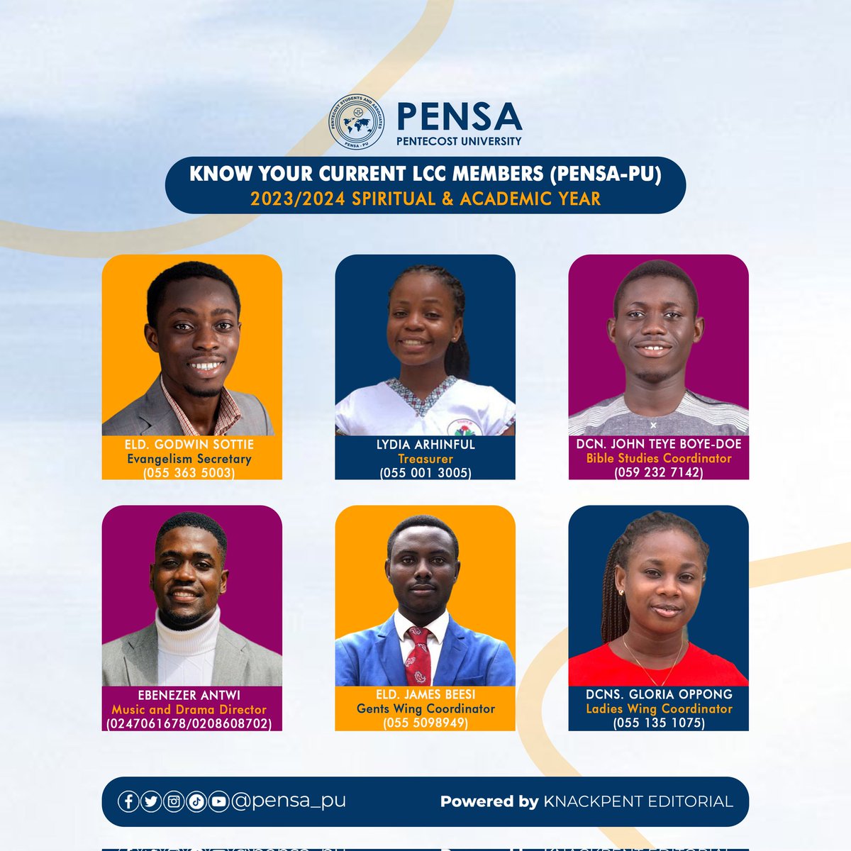 pensa_pu's tweet photo. We present to you a new set of God's instruments ready to lead God's church 🥳🤲🏾
Indeed a New Wave and a fresh anointing 🔥🥰💃
#KnowYourCurrentLCC
#HolisticTransformation
#PensaPentvars
©️Editorial Board, PENSA-PU https://t.co/E3AmeSmyRI