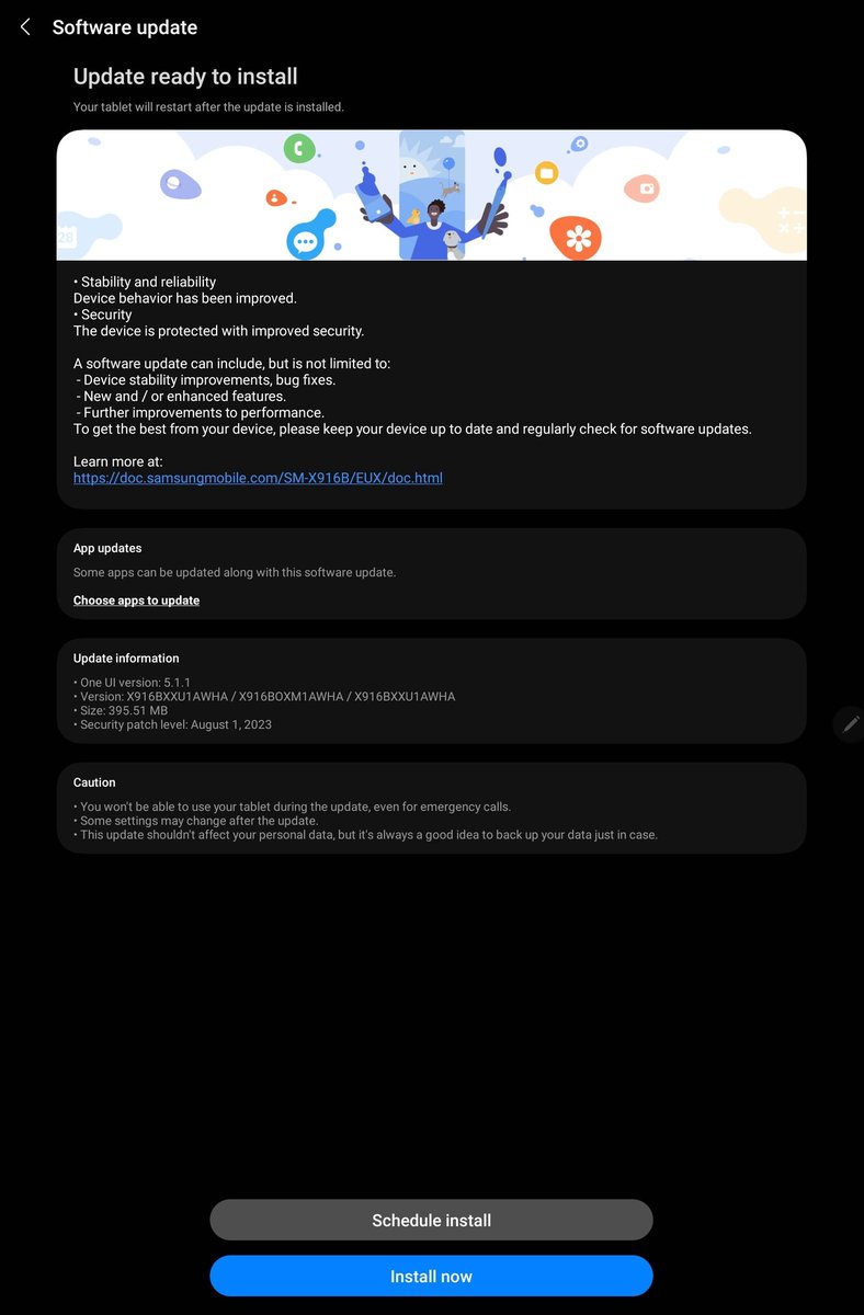 devinbltn's tweet image. The first update for the Galaxy Tab S9 series has started to roll out. As always, the 5G devices seem to get it first. Just got this on my Tab S9 Ultra 5G 1tb variant. #GalaxyTab #samsung #Galaxytabs9