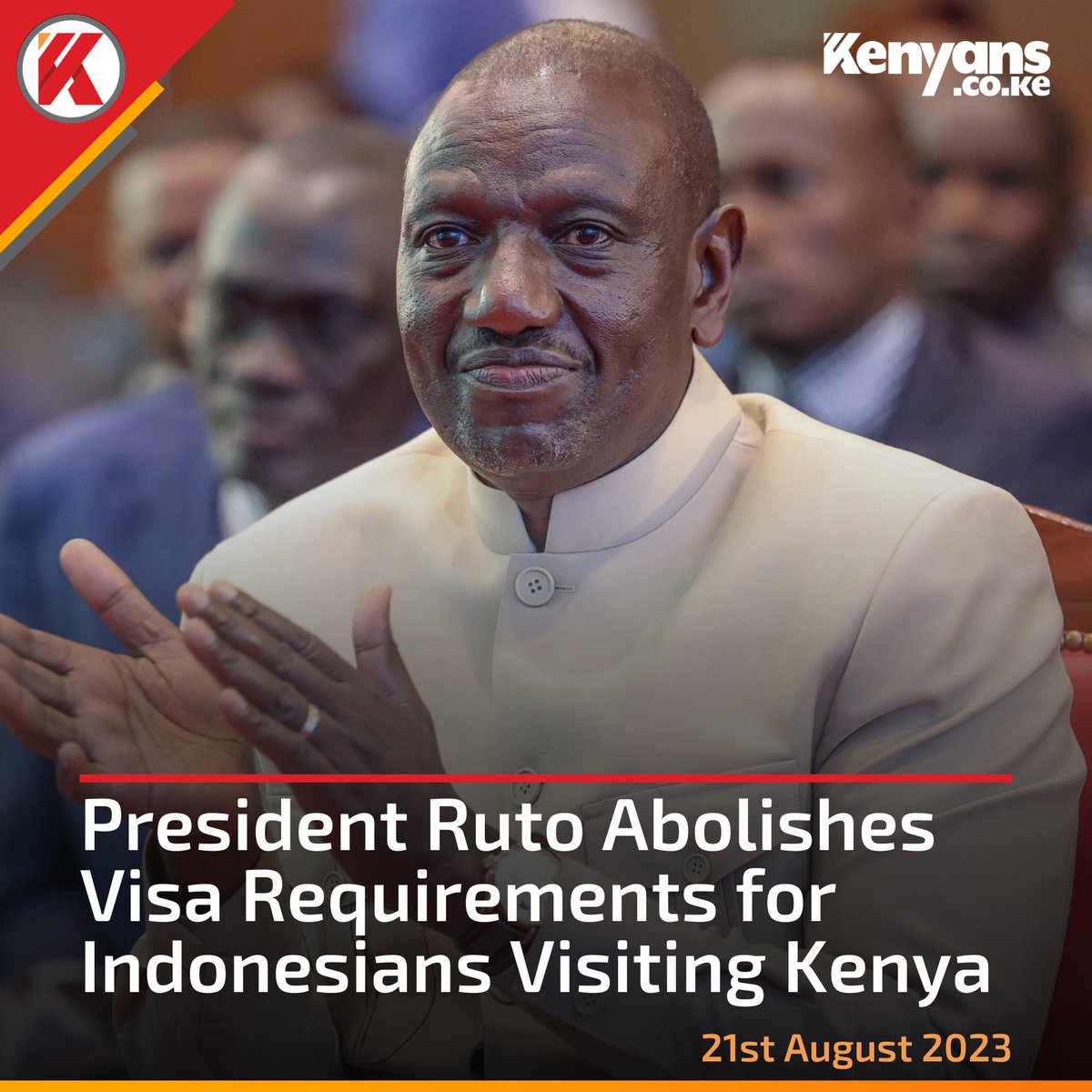 Kenyans's tweet photo. President Ruto abolishes visa requirements for Indonesians visiting Kenya https://t.co/6VnDHZnbZx