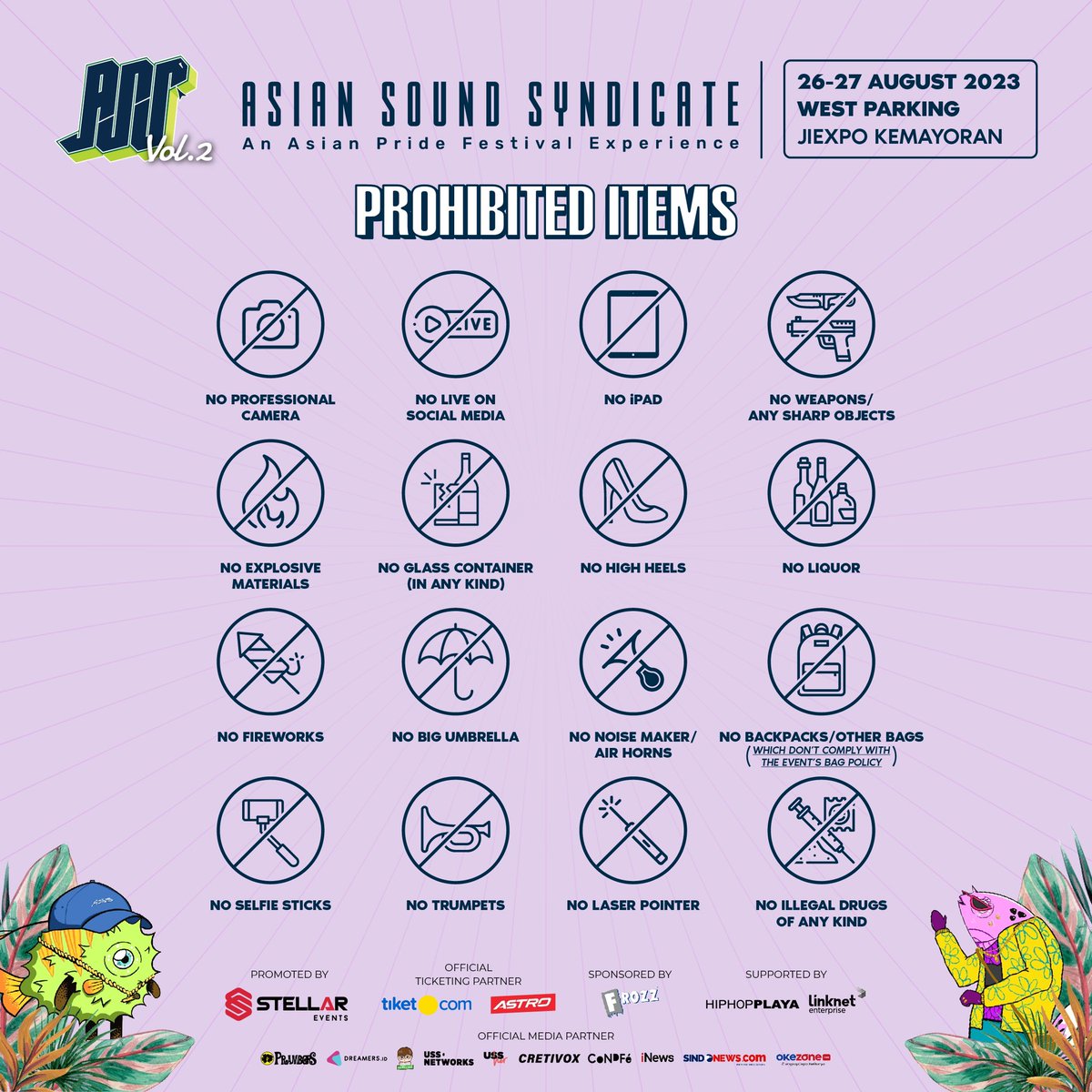 asiansyndicates's tweet photo. Here are the house rules that #PrideSyndicate have to obey! Please mind the 🚫PROHIBITED ITEMS🚫 that you better leave on your house to ensure that you’ll enjoy the show smoothly and have faster entry to our venue!
#ASSVol2 #ASS2023 #PrideSyndicate https://t.co/ncpXAW8Twh