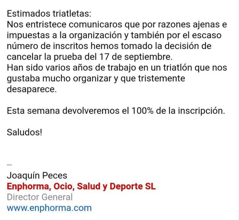 ❌ CANCELADO ❌ Lamentamos comunicar que el Triatlón MD de Aranjuez del próximo 17 de septiembre, Campeonato de Madrid de la especialidad, ha sido cancelado. Sentimos las molestias ocasionadas y enviamos mucho ánimo a su organizador @koronamadrid