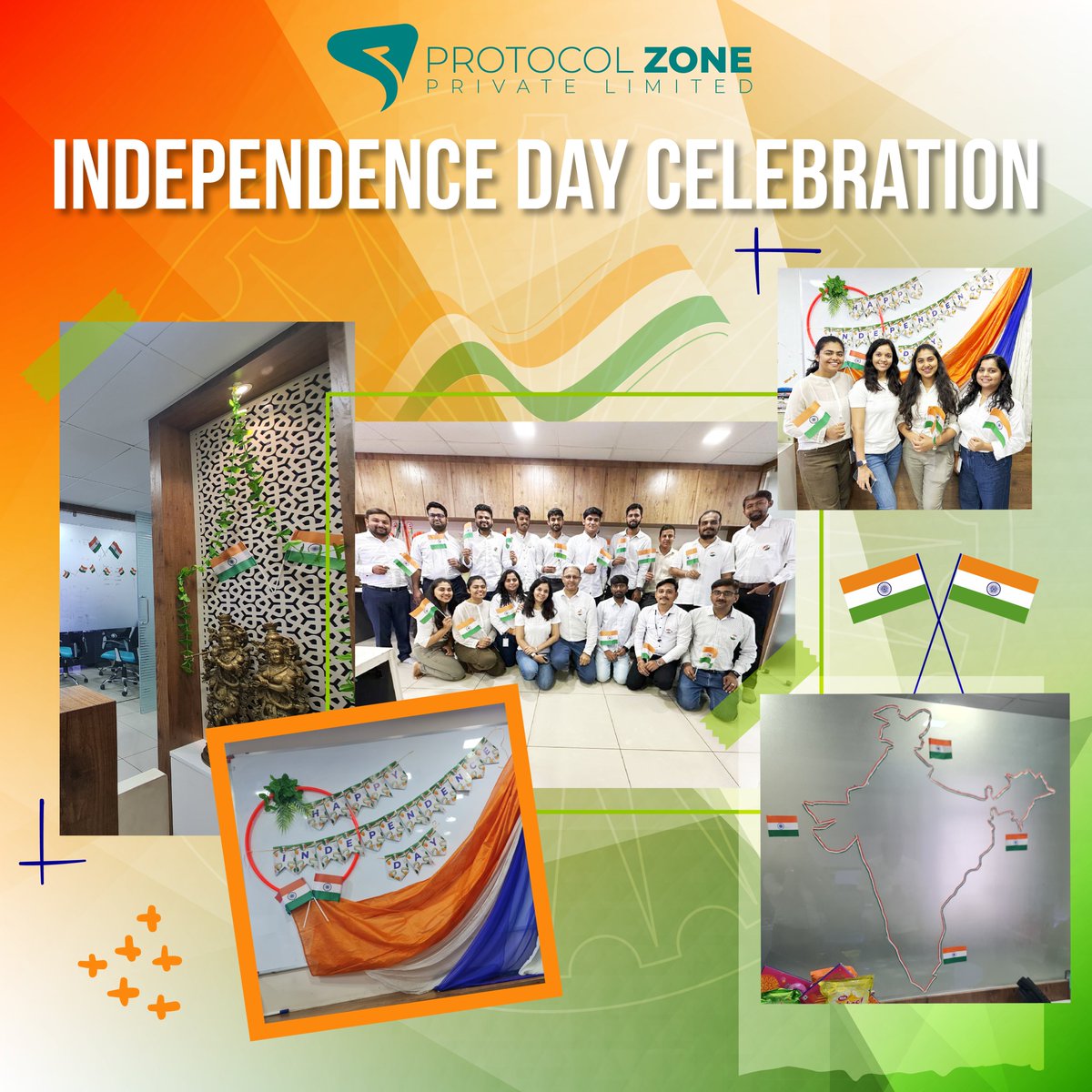 ProtocolZone's tweet image. Saluting the Tricolor and Unity at Protocolzone Pvt Ltd this Independence Day! 

Exciting activities, joyous celebrations and much more coming soon.

#Protocolzone #ProtocolzonePvtLtd #IndependenceDay #IndependenceDayCelebration #Independenceatouroffice