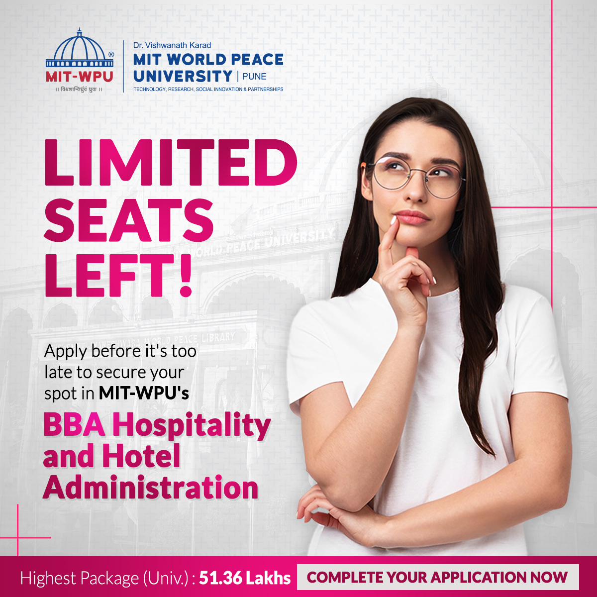 vidyavision_com's tweet photo. Limited Seats Left! Apply now to secure your spot in the BBA Hospitality and Hotel Administration Programme at MIT WPU, Pune.
Don't miss this opportunity.
Apply - https://t.co/XZMki5dX6E
#mitwpu #mitpune #wordpeaceuniversity #bba #bbaprogramme #bbaadmission #admissionopen https://t.co/jS32pkGyoY