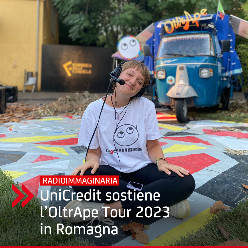 UniCredit_IT's tweet photo. #OurCommunities: #UniCredit supporta #OltrApe Tour 2023 in Emilia-Romagna, un’iniziativa di Radioimmaginaria che mira a raccogliere le testimonianze dei giovani nei territori colpiti dall'alluvione a maggio. #ApeRadio sarà in tour dal 21 al 26 agosto.