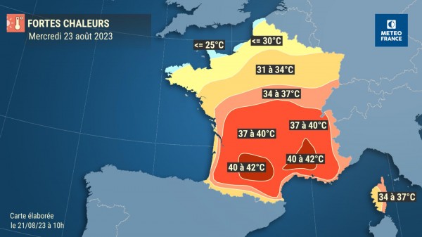 ⚠️ 🌡️ Fortes #chaleurs 

Températures maxi attendues sur le pays pour les prochains jours ⬇️

🟠#Vigilanceorange #canicule 
👉vigilance.meteofrance.fr