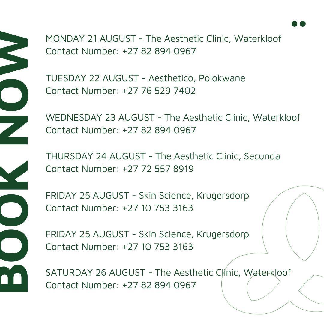 AestheticSecun's tweet photo. Instagram post by @aestheticsecunda https://t.co/ZVCWV7dZeQ Aug-26 Aug. See where Dr Mathey is practicing across the Gauteng, Limpopo and Mpumalanga provinces during this week. #beauty #botox #fillers #hairfillers #hairloss #weightloss #skincare #medicaldoctor #theaestheticclinic https://t.co/64MxRxlj2U