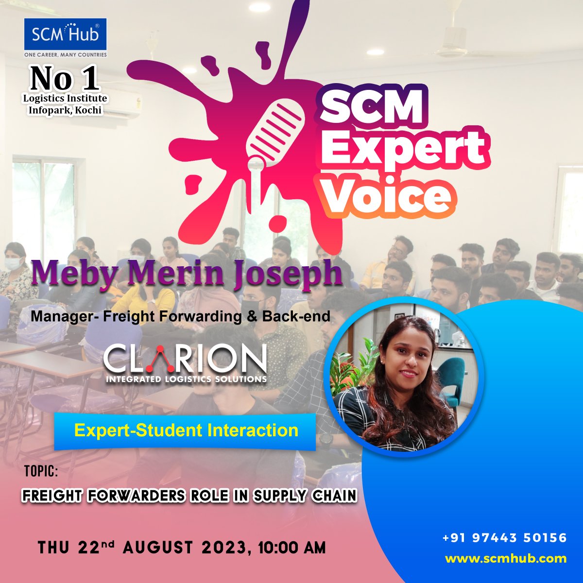 hub_scm's tweet photo. 𝗦𝗖𝗠 𝗘𝘅𝗽𝗲𝗿𝘁 𝗩𝗼𝗶𝗰𝗲 Session 🎤

Welcoming. Meby Merin Joseph,  Freight Forwarding Manager at  Clarion, to share her expert insights at SCM Hub on the topic of the crucial role of freight forwarders in the supply chain. 🌍🤝

Contact us at ☎️ +91 97443 50156 https://t.co/bGCynynUEK