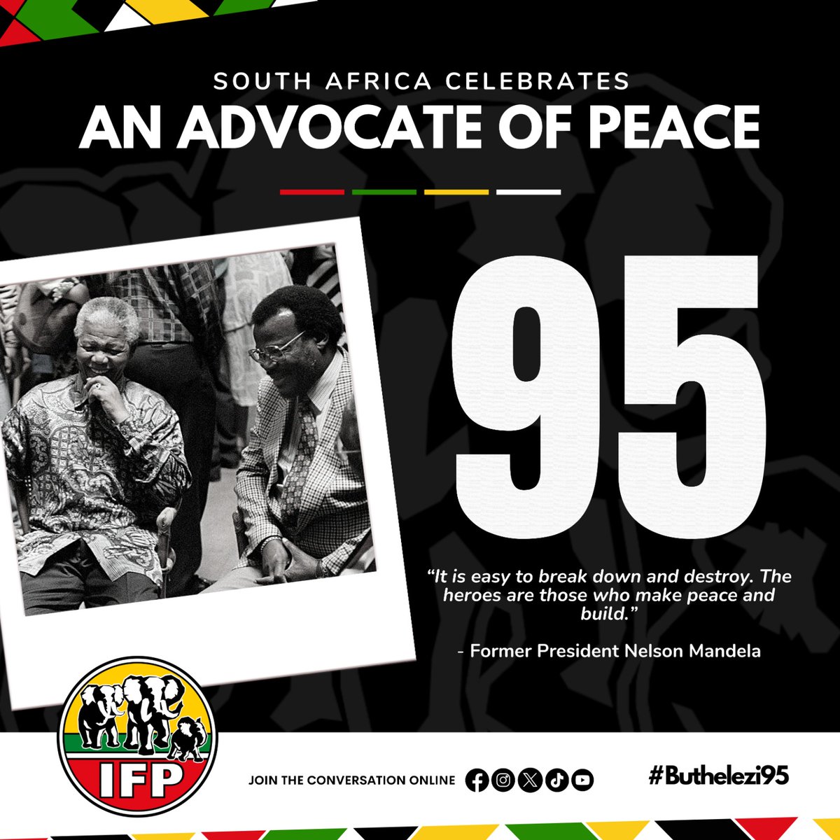 Join us this week as we count down to the 95th Birthday of IFP Founder and President Emeritus, Prince Mangosuthu Buthelezi MP, and celebrate his exceptional life 🐘🐘🐘