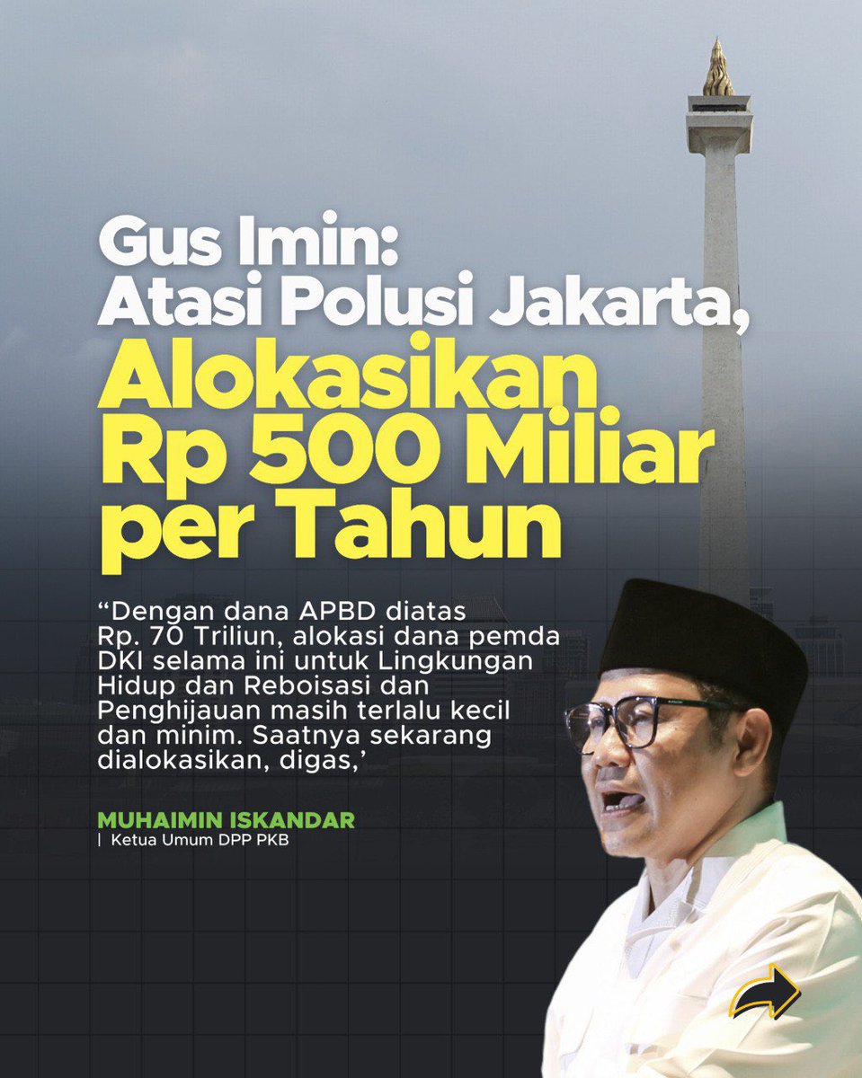 voiceofpkb's tweet photo. Ruang Terbuka Hijau di Jakarta masih 5-10% dari luas Jakarta, ini masih jauh dari target amanat UU.  

Waktunya berubah untuk Jakarta. Gus Imin minta pemerintah beraksi atasi polusi Jakarta. Ayo, dong!

#PKBHijaukanIndonesia
#GusIminPKBsatu 
@cakiminow @dpp_pkb https://t.co/BKsgQEE1V5