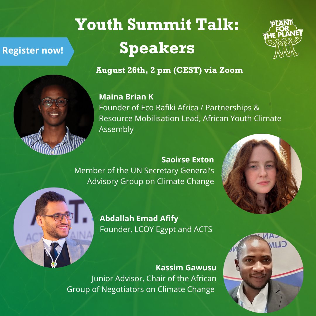 Plant-for-the-Planet 🌳 🌲 🌴 (@trilliontrees) on Twitter photo 📢We proudly present our wonderful speakers for this month's Youth Summit Talk on the topic of “Empowering the Next Generation - the Role of Youth in Global Climate Policy Processes”! 🌍🙌🏾
Register here: eveeno.com/youth_summit_t…
#youth #generationrestoration #climateaction 📢We proudly present our wonderful speakers for this month's Youth Summit Talk on the topic of “Empowering the Next Generation - the Role of Youth in Global Climate Policy Processes”! 🌍🙌🏾
Register here: eveeno.com/youth_summit_t…
#youth #generationrestoration #climateaction