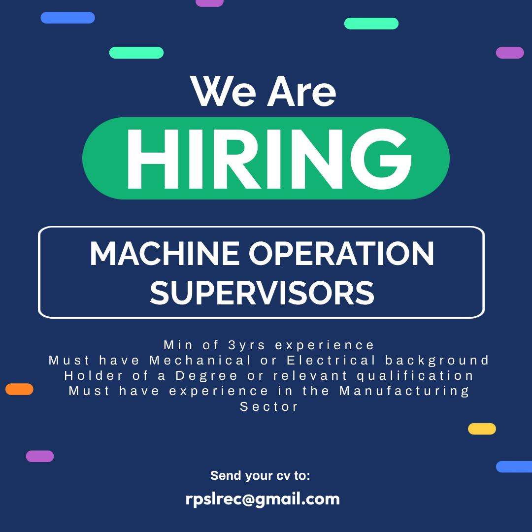 ReliancePerson1's tweet photo. MACHINE OPERATION SUPERVISORS WANTED Accommodation Provided
Send cv: rpslrec@gmail.com
#jobseekers #jobtube #jayjobsconnect @findajobghana @Job_goal @jobcentregh @Jobsinghana_job @JoblyGhana @joblemon
@jobcentregh @VacanciesGh @ghanajobs
@BotsJob @jobsviatweet https://t.co/WOjjKrPnpG