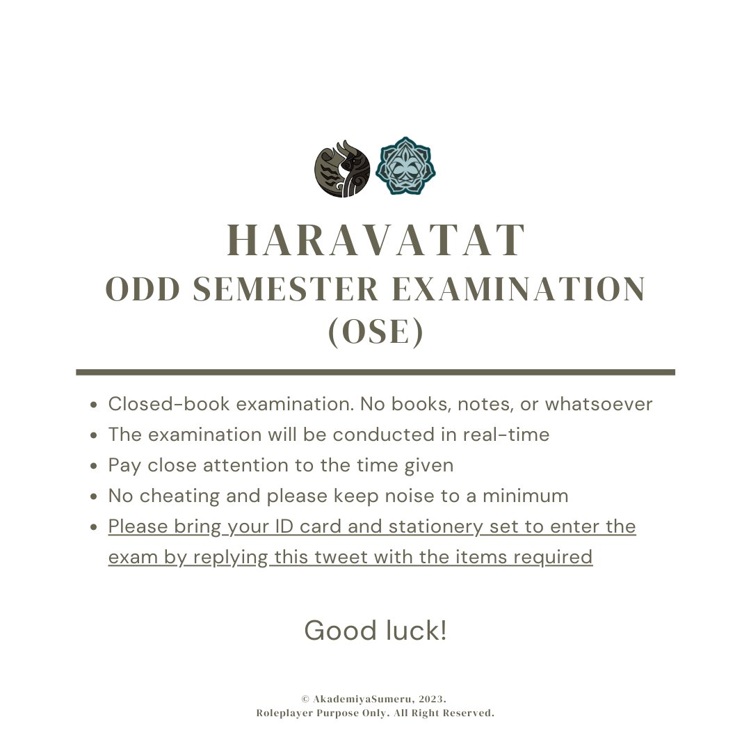 ㅤㅤ
ㅤ
[ HARAVATAT - ODD SEMESTER EXAMINATION ]

Reply below no more than 19.05.ㅤ
ㅤ
ㅤ