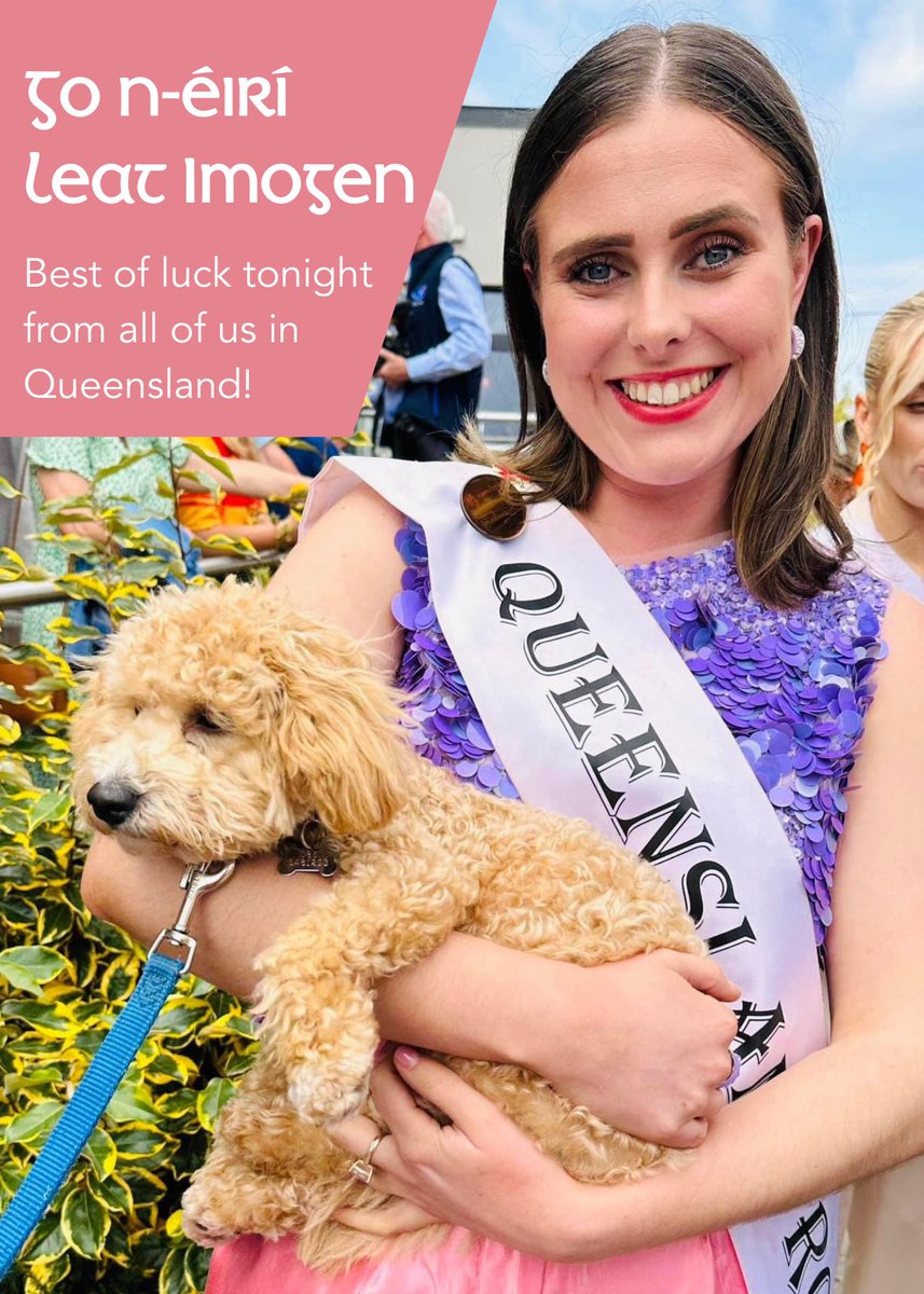 Wishing our 2023 Queensland #RoseofTralee Imogen all the best as she takes the stage in Tralee tonight!🌹 
From all of us in QLD, we’re so proud of you. You’re a fantastic representative &amp; we can’t wait for you to show the <a href="/RoseofTralee_/">Rose of Tralee</a> &amp; the world how fabulous you are 💚🇮🇪