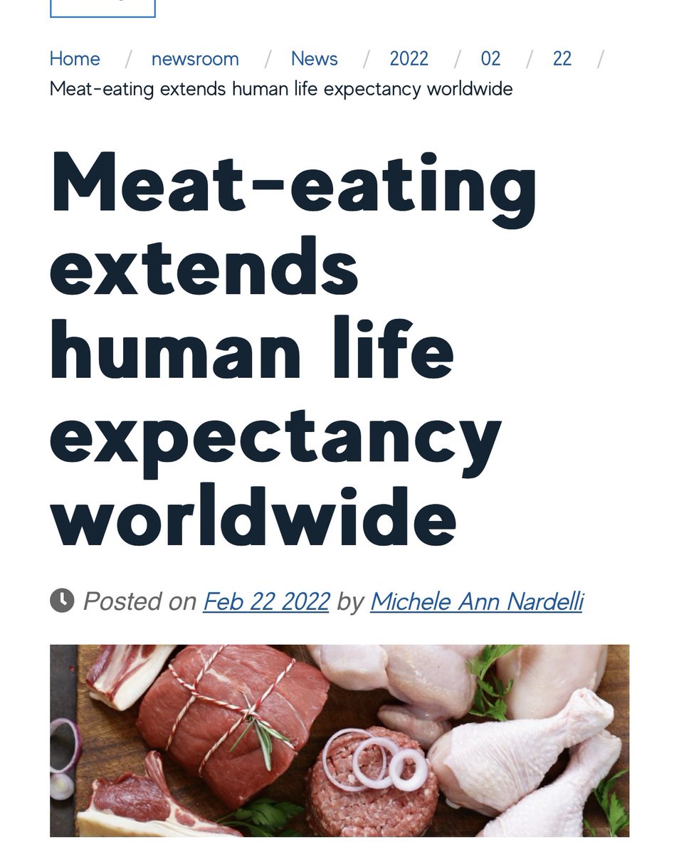 New study shows that meat eating associated with longer life expectancy (even after correcting for socioeconomic factors) in 175 countries!!! adelaide.edu.au/newsroom/news/…