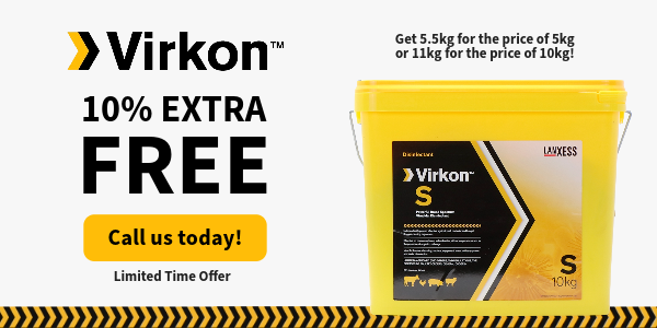 Get more for less… From today, when you purchase any Virkon S 5kg or 10kg disinfectant, you will receive an extra 10% free of charge!

Limited stock available so get your order in quick!
Call us today on 01953 681 830

#poultry #biosecurity #agriculture #cleaning #farming
