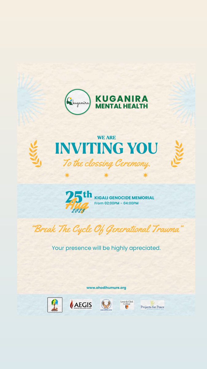 We are inviting everyone we think , he/she would help the family change for the better at this time. Come learn strategies for fostering connections and healing from trauma. #KuganiraMentalHealth @Aegis_Trust @GisimbaA @projectsforpeace @lewisandclark