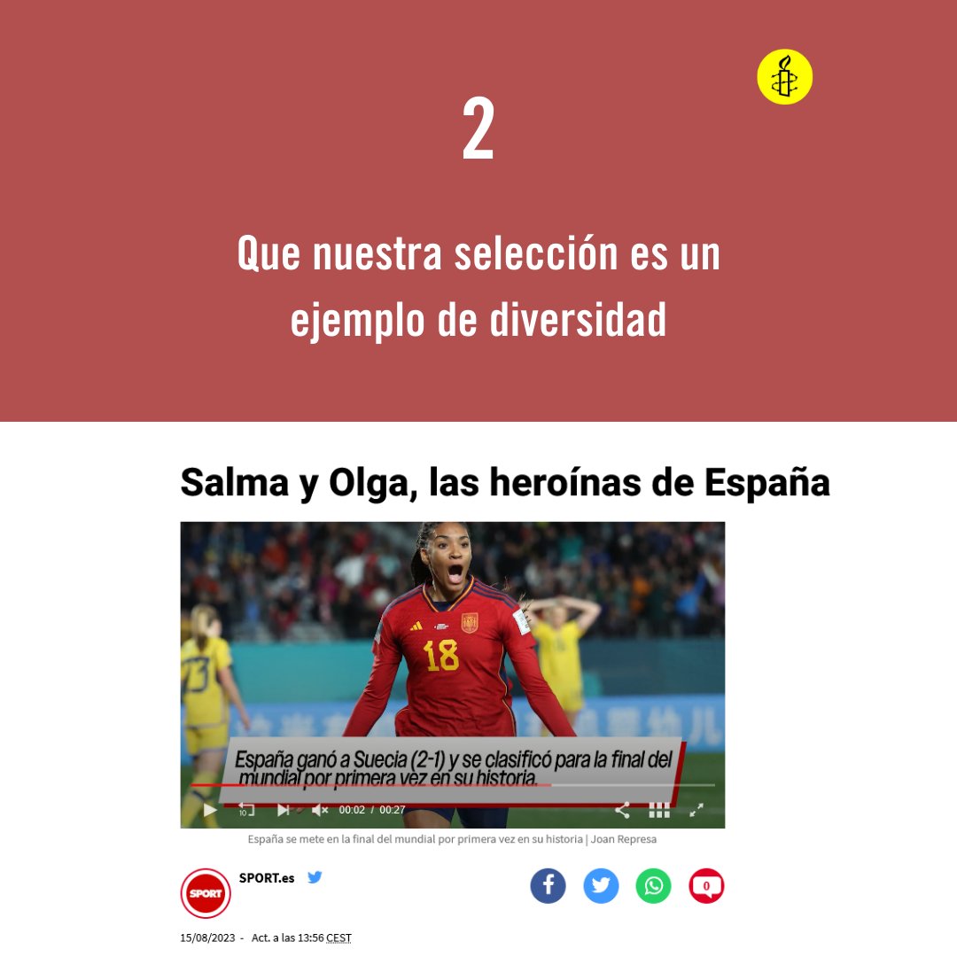 amnistiaespana's tweet image. 2⃣:Que nuestra selección es un ejemplo de diversidad. #FIFAWWC #FIFAWWC2023 #Legendarias