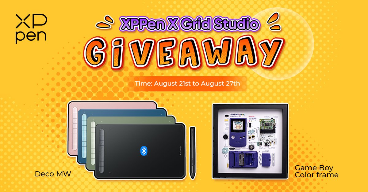 GridStudiocc's tweet image. #GIVEAWAY Win a GRID Game Boy Color(gridstudio.cc/gbc) and an XPPen Deco MW Pen Tablet(bit.ly/3YBpbMk)! 
To Enter:
 -Follow @GridStudiocc and @xppenusa 
-Like &amp;amp; RT -Tag 2 friends Open worldwide. 2 winners will be notified via DM on August 28. Good luck!