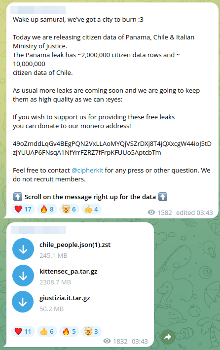 michele_pinassi's tweet photo. Pubblicato dalla cybergang #Rawrz #KittenSec un leak presumibilmente proveniente da un qualche server EL collegato al Ministero della Giustizia. https://t.co/4IZA3kkGvd