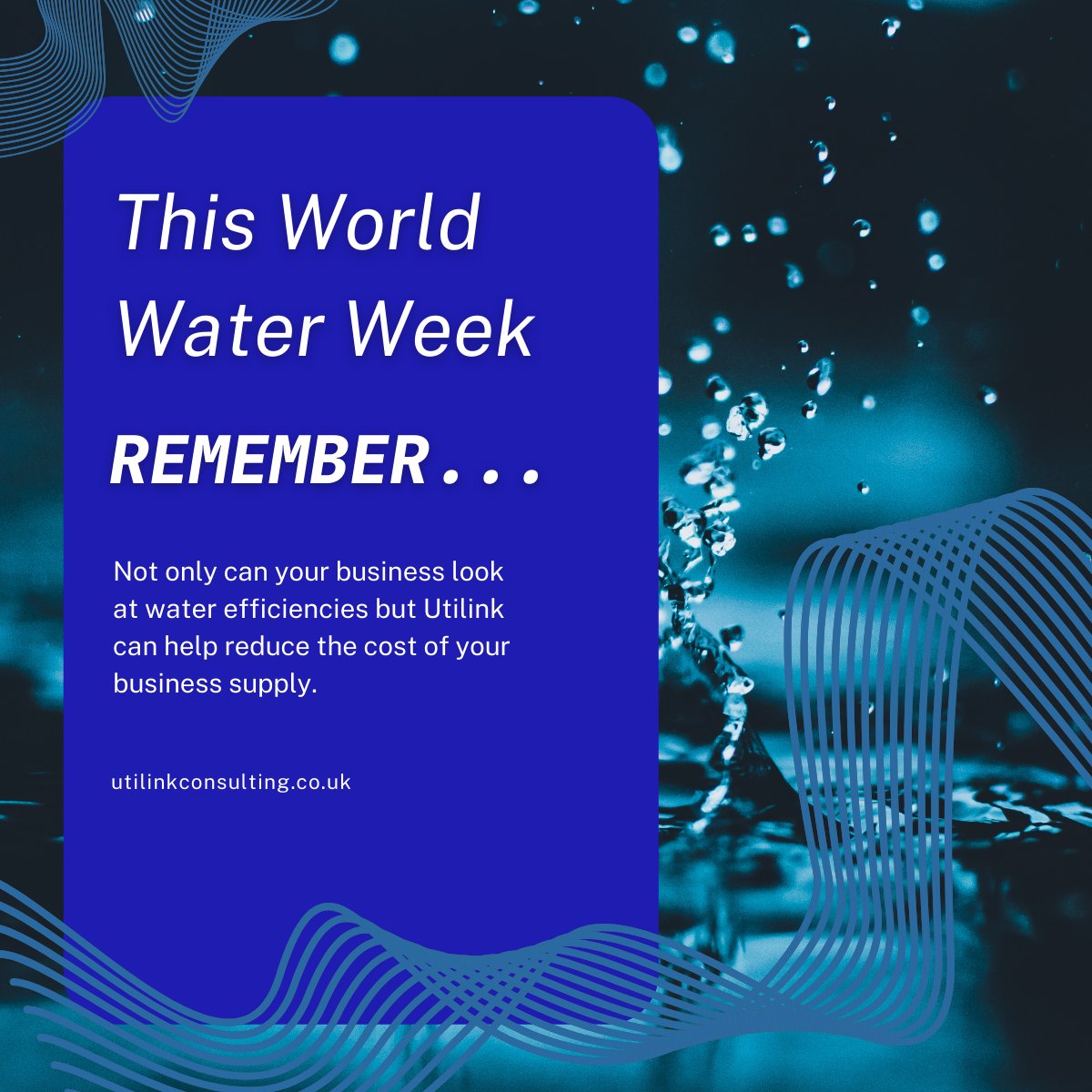 This World Water Week, we urge you to find ways to reduce your water use within your business.

If you are looking for ways to reduce the costs of your businesses water usage, drop us a message via LinkedIn or on our website buff.ly/3ObhpUu