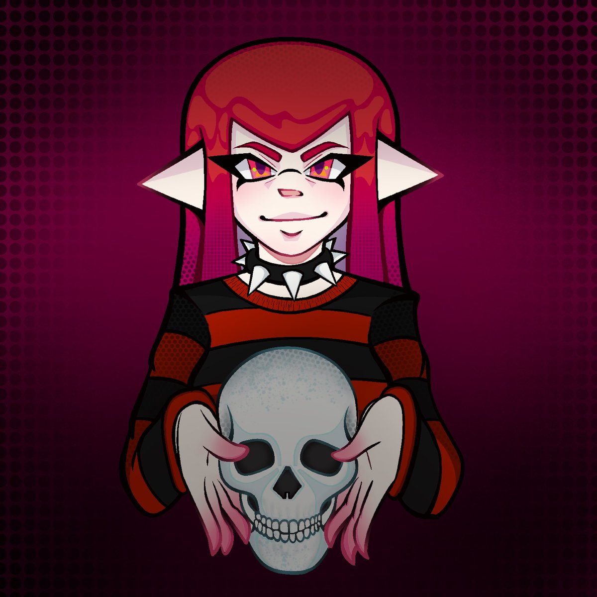 She’s a human enthusiast (she stole the skull from museum d'alfonsino)

#Splatoon #Splatoon3 #splatoon3art #ocart #splatoonoc #art