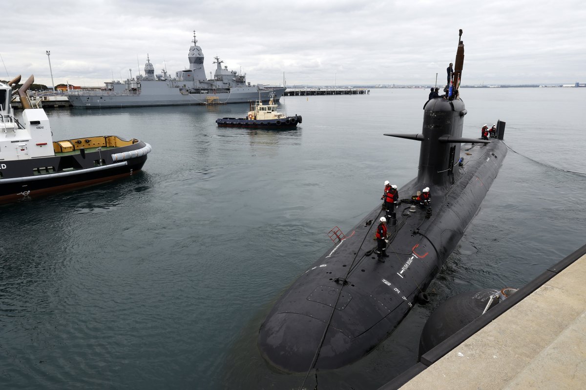 DefenceAust's tweet photo. #AusNavy hosted the crew of Indian Naval Submarine Vagir during a visit to Fleet Base West. The visit marked the first time an @indiannavy submarine visited Australia and included maritime exercises off the coast of WA involving #YourADF personnel and assets. 🇦🇺⚓️🇮🇳 https://t.co/PNZHbDbyOE