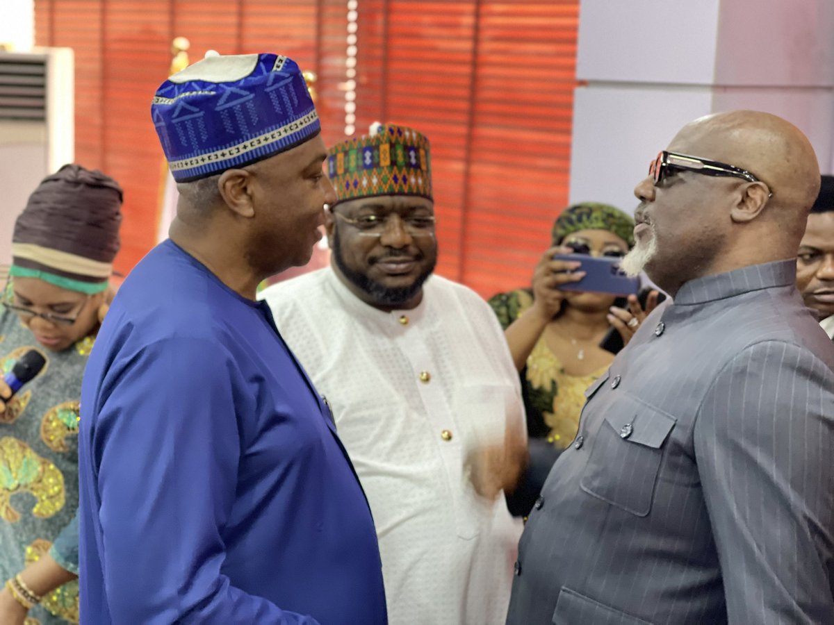 OfficialPDPNig's tweet photo. The former President of the 8th @NGRSenate and Chairman, @OfficialPDPNig Reconciliation and Strategy Committee, @bukolasaraki, at the ongoing inauguration of the Kogi State Caretaker Committee and Inaugural meeting of the National Campaign Council for the state, happening live at the National Secretariat, Wadata Plaza, Abuja.